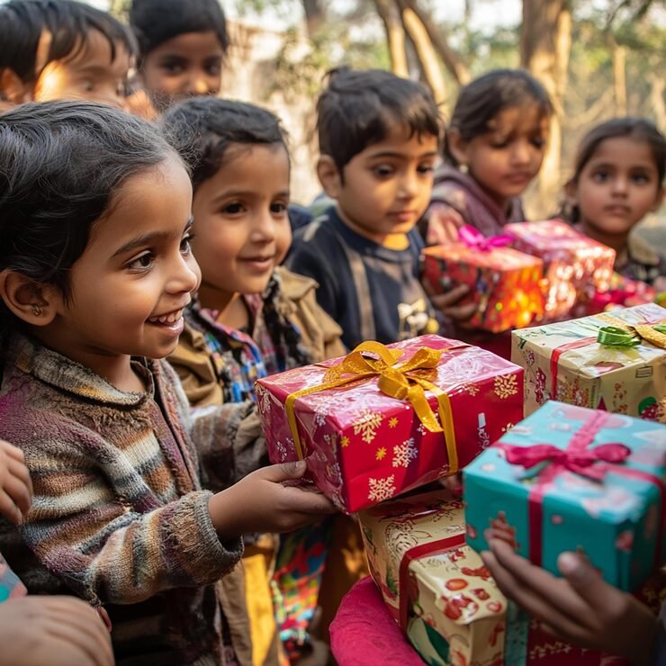 Home group children holding up christmas presents 1276068 24449