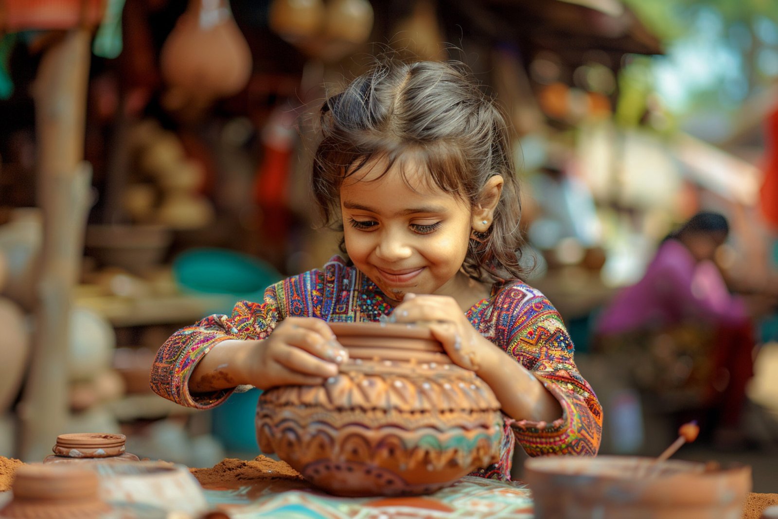 Home talented child doing pottery